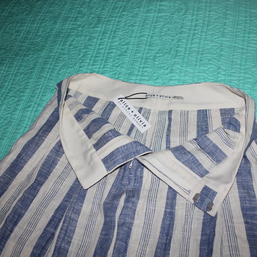 Alice & Olivia Womens Linen Blend High Waist Shorts Blue Striped Size 14 NWT - Picture 3 of 9